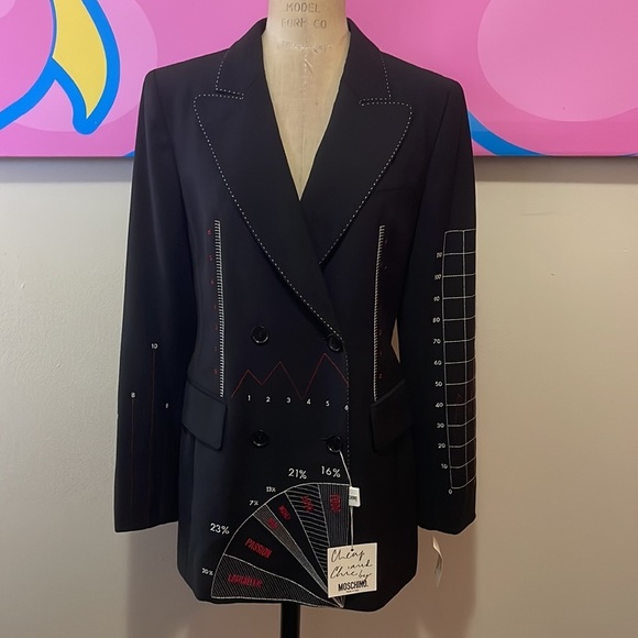 Moschino Cheap Chic Black Wool Numbers Graph Blazer  NWT - Picture 2 of 16